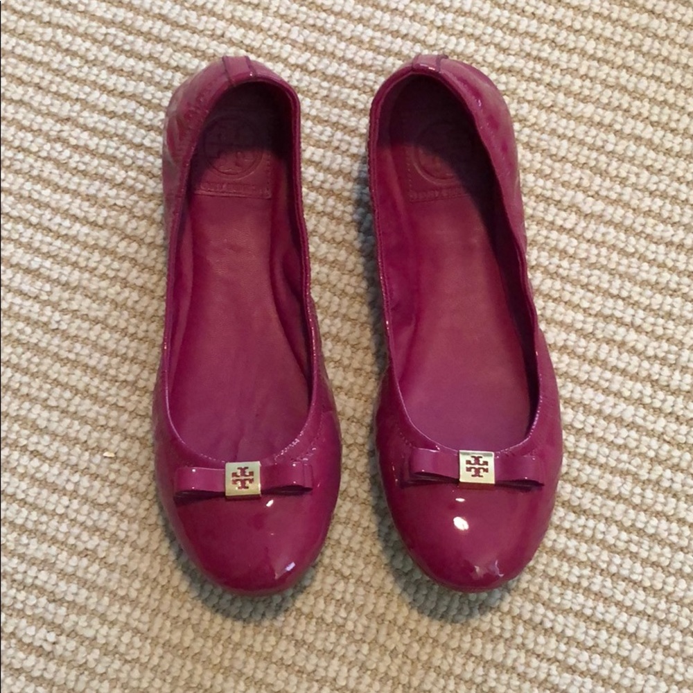 Tory Burch Eddie patent leather logo flats